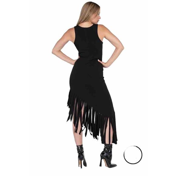 Eva Varro Women's Asymmetric Fringe Dress Reversible Black Green Small New ac27 - Picture 4 of 11